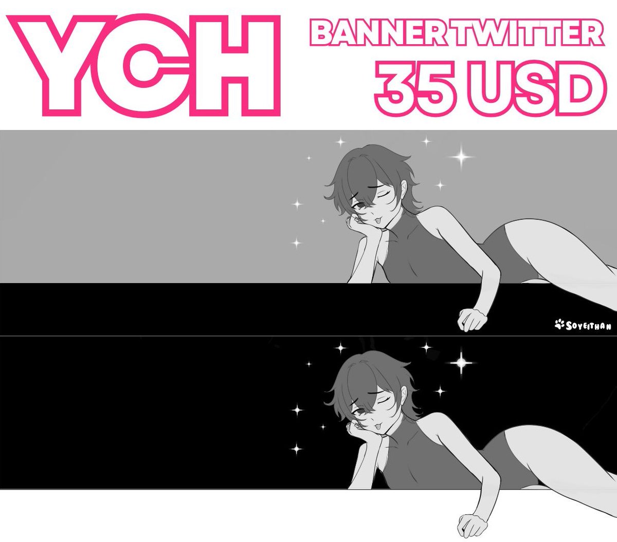 🩷YCH "Banner twitter"
- 3 slots available (full render)  
┊DM here or message me on Discord "soyeithan"  
┊ You must pay in full to keep your slot.