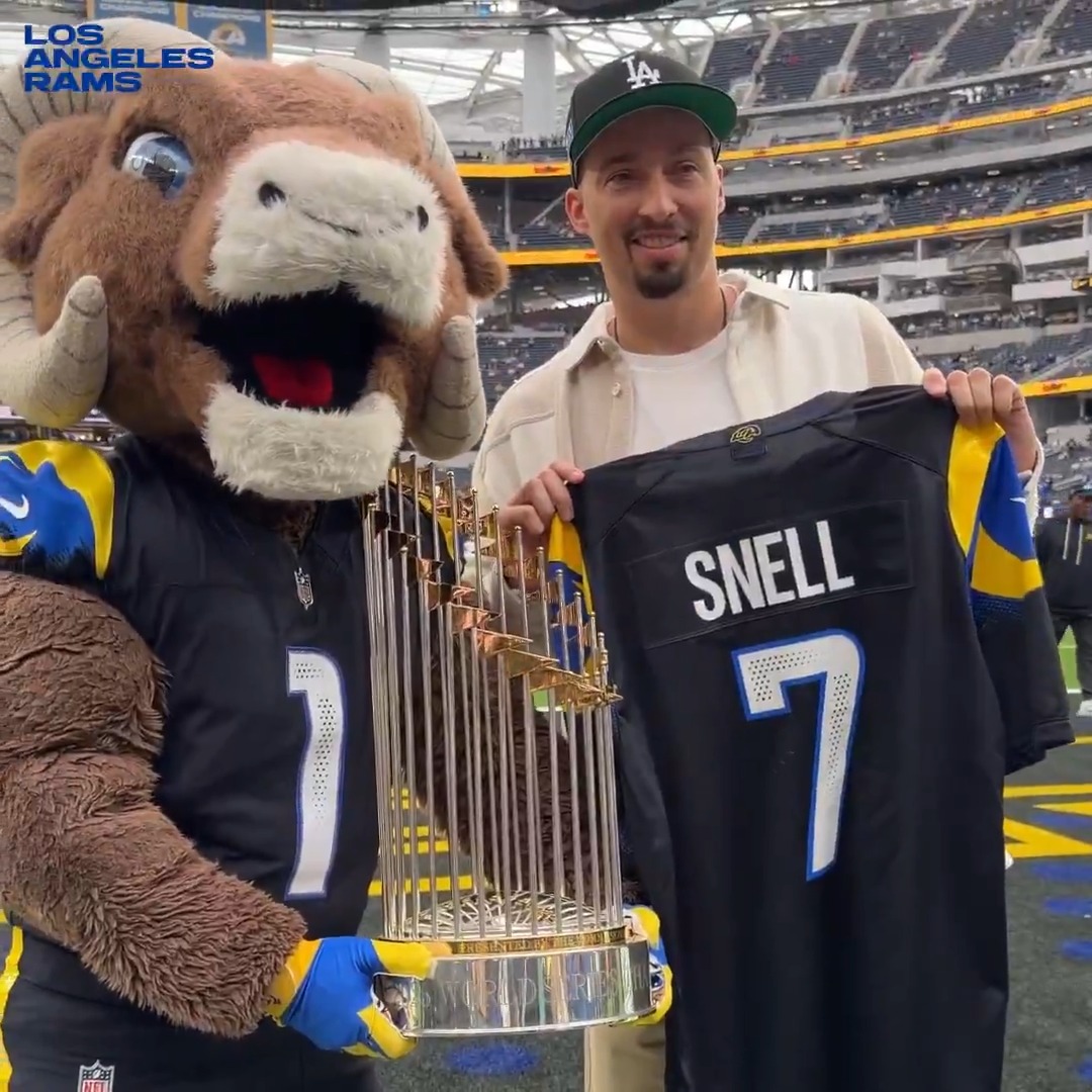 Dodgers pitcher Blake Snell in the Rams house with the