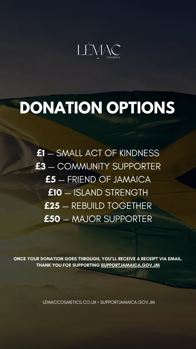 lemaccosmetics's tweet photo. Giving back, again 🇯🇲🖤

Lémac has made its second contribution to https://t.co/XdZwITDJg6 

Donations are still open ↓ 
https://t.co/3Xx583xQYk https://t.co/0OVJVaJeaM