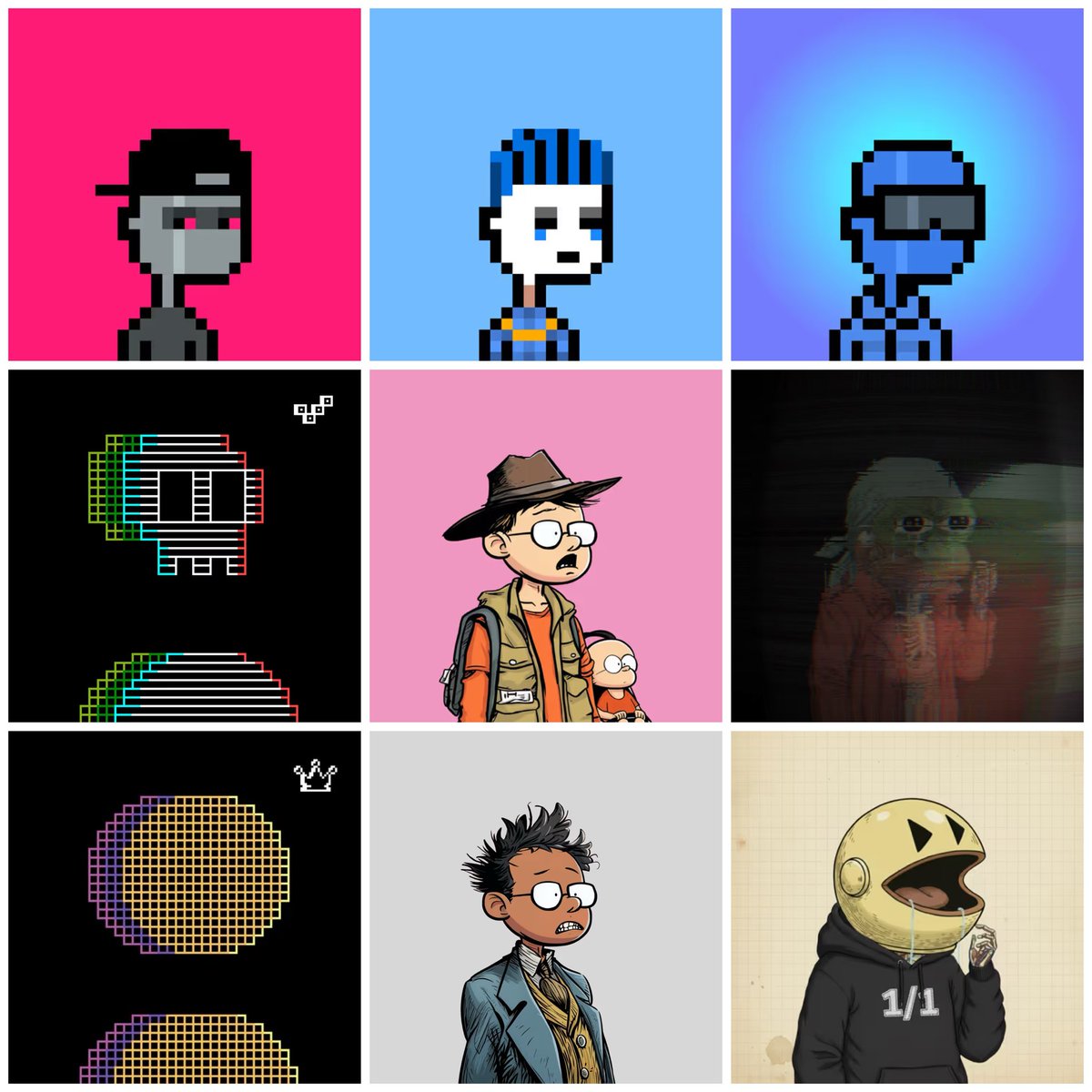 Collect what you like

<a href="/lilbangersnft/">Lil Bangers</a> 
<a href="/digital_slops/">digital slops</a> 
<a href="/gmhunterart/">Hun</a> 
<a href="/anatomyofpepe/">The Anatomy of Pepe</a>