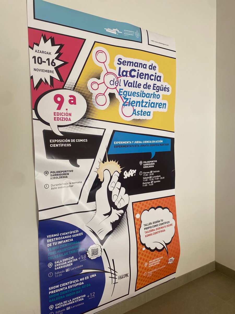 🔬Hoy hemos visitado la Semana de la Ciencia del Valle de Egüés 

📅Gran variedad  de actividades para todos y todas hasta el día 16 de Noviembre: talleres y retos para acercar a todos y todas la ciencia de una forma amena y divertida 

¡Animaos a visitarlo!