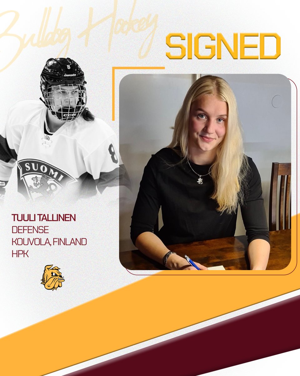 Tuuli Tallinen is officially a Bulldog!!

Tuuli competed early this month with the Finnish National Team in the Euro Women's Hockey Tour.

Welcome to UMD, Tuuli!