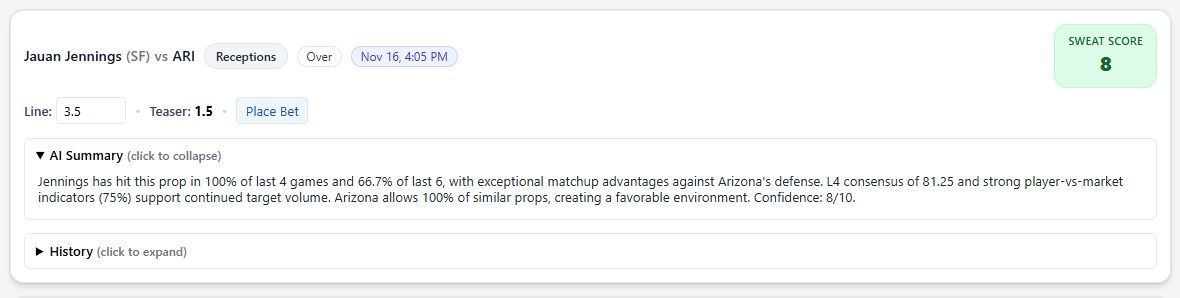 SweatAnalytics's tweet image. San Francisco 49ers @ Arizona Cardinals

Jauan Jennings OVER 3.5 Receptions