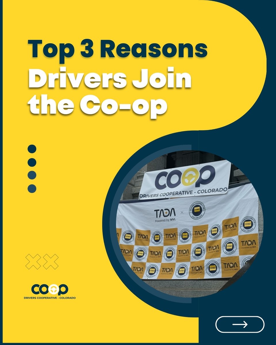 driverscoopco's tweet image. 🚗💛 Why do drivers join Colorado Drivers Co-op?
1️⃣ More money per ride
2️⃣ Real ownership &amp;amp; voice
3️⃣ A supportive driver-first culture
It’s not just a job—it’s a movement. Ready to drive with us? #DriverOwned #CoopRideshare #DriveLocal #rideshare #gigwork #employeeownership