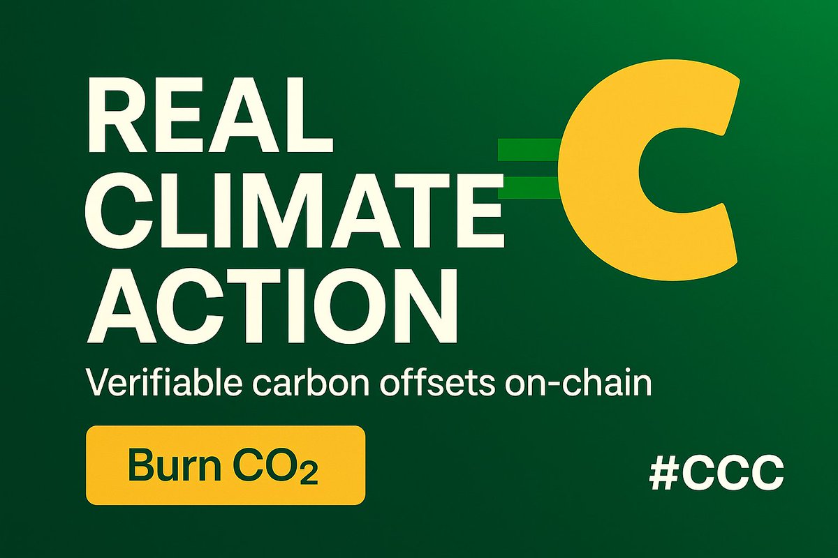 ClimateChange_y's tweet photo. Every CCC burn permanently retires real, certified carbon credits on-chain. 🌍  
Explore CCC → https://t.co/ggLDQXobpb  
#CCC #ClimateAction https://t.co/5SgTILhi5j