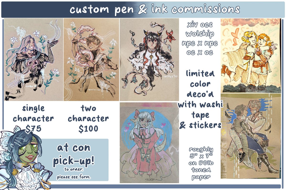 Pre-Orders for custom traditional commissions to be picked up at Holiday Matsuri are open! Form will be open until Dec. 15!

Order form &amp; further info: docs.google.com/forms/d/e/1FAI…

If you aren't going to be at holmat, I can potentially accommodate a mailed commission. Just DM me!
