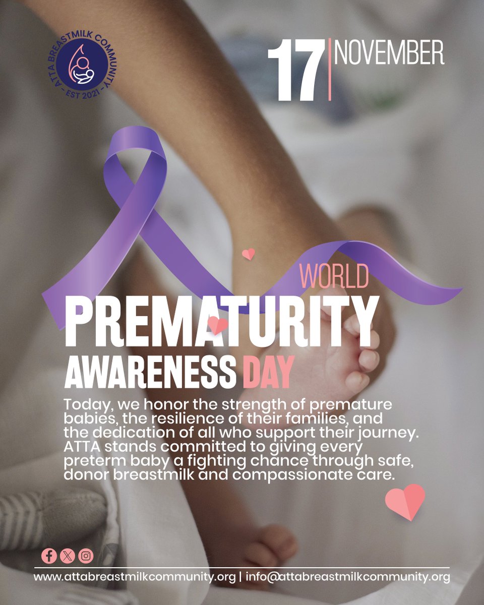 ATTABreastmilk's tweet photo. On #WorldPrematurityDay, we honor the strength of premature babies, the resilience of their families, and the dedication of every supporter.
ATTA stands committed to giving every preterm baby a fighting chance through safe, donor breastmilk.
#WPD2025 #ATTACommunity https://t.co/8iwzcy38mv