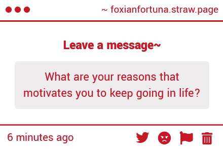 FoxianFortuna's tweet photo. #AskSarai
Oh, deep question! Honestly, it's the little things, wanting to spend time with friends and family, wanting to see stories unfold, to finish what I started, experience new things, spread a little joy, ... all the tiny things that make a whole. https://t.co/d9e6RTQdZm