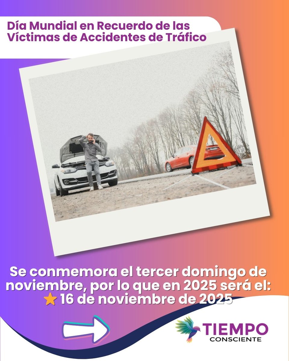 infoconsciente's tweet image. Hoy 16 de noviembre de 2025, recordamos a las víctimas de accidentes de tráfico y a sus familias.Cada viaje es un acto de responsabilidad y cada decisión en la carretera puede cambiar una vida. Honremos la memoria de quienes ya no están conduciendo con respeto, calma y conciencia