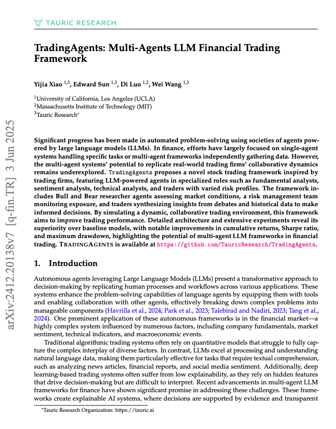 quantscience_'s tweet photo. 3. The research

TradingAgents: Multi-Agents LLM Financial Trading Framework

Get the 38-page paper: https://t.co/Eq4x0YeI7M https://t.co/GYnesko5YL