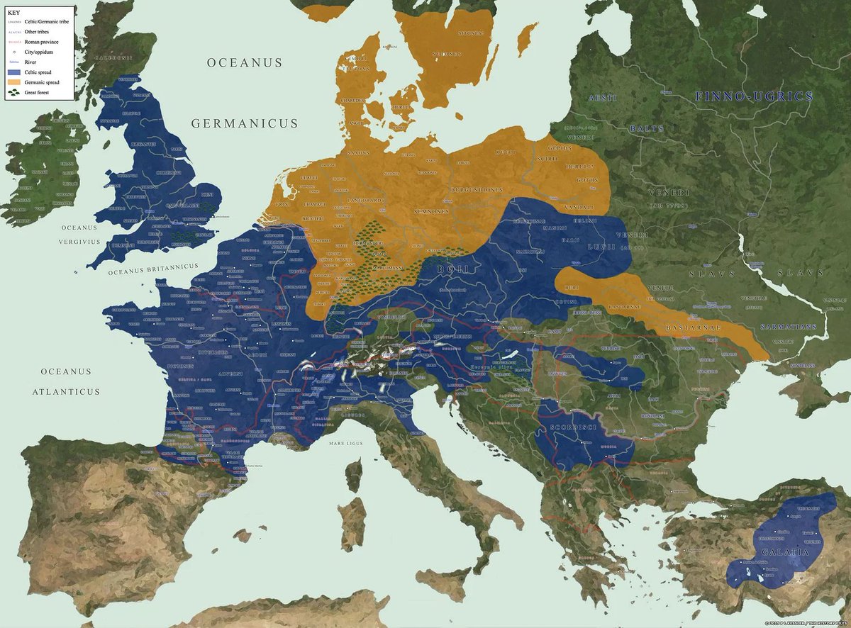 1776General_'s tweet image. This map shows the various Celtic and Germanic tribes around circa 52 BCE.