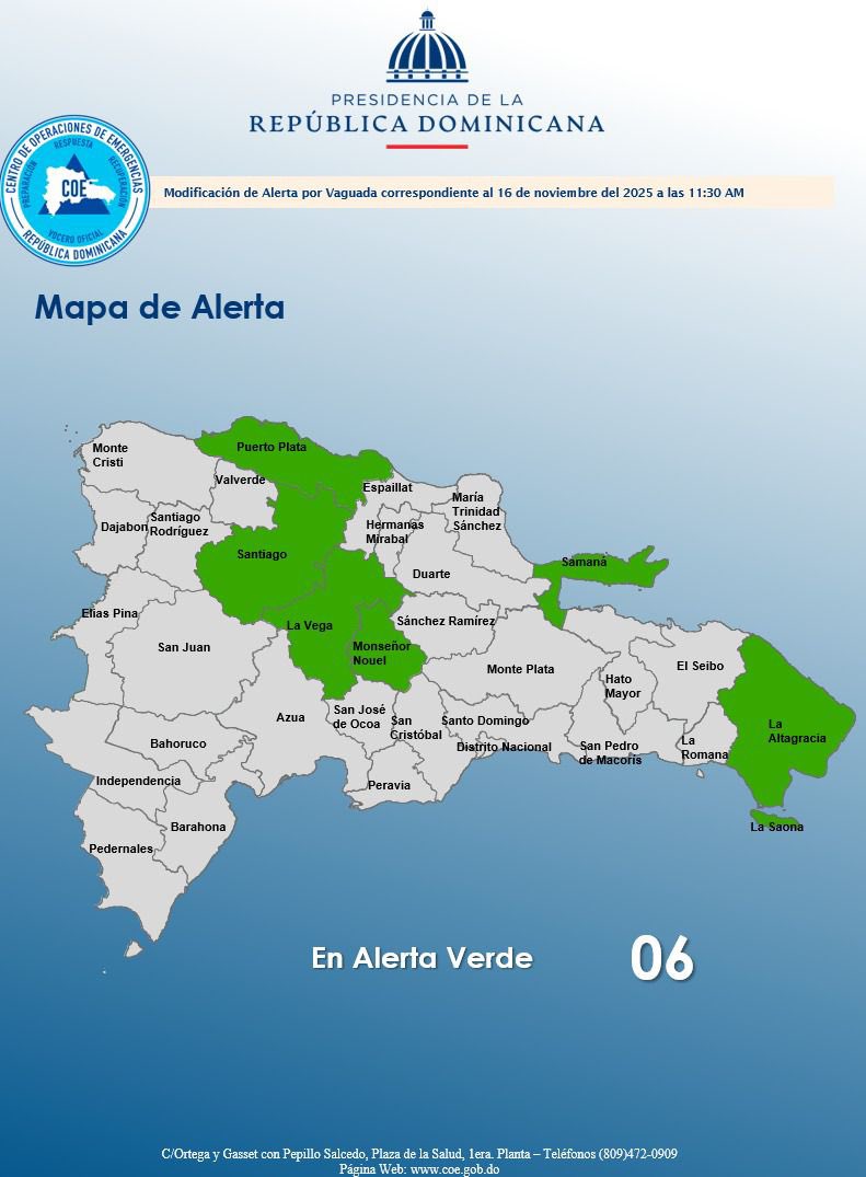 📢 #DGRDInforma | La Dirección del <a href="/COE_RD/">COE</a> amplía los niveles de alertas para varias provincias del país. 

Se coloca La Prov. La Altagracia en un nivel de #AlertaVerde ¡Atentos! 

#AlcaldíaVerónPuntaCana #DGRD