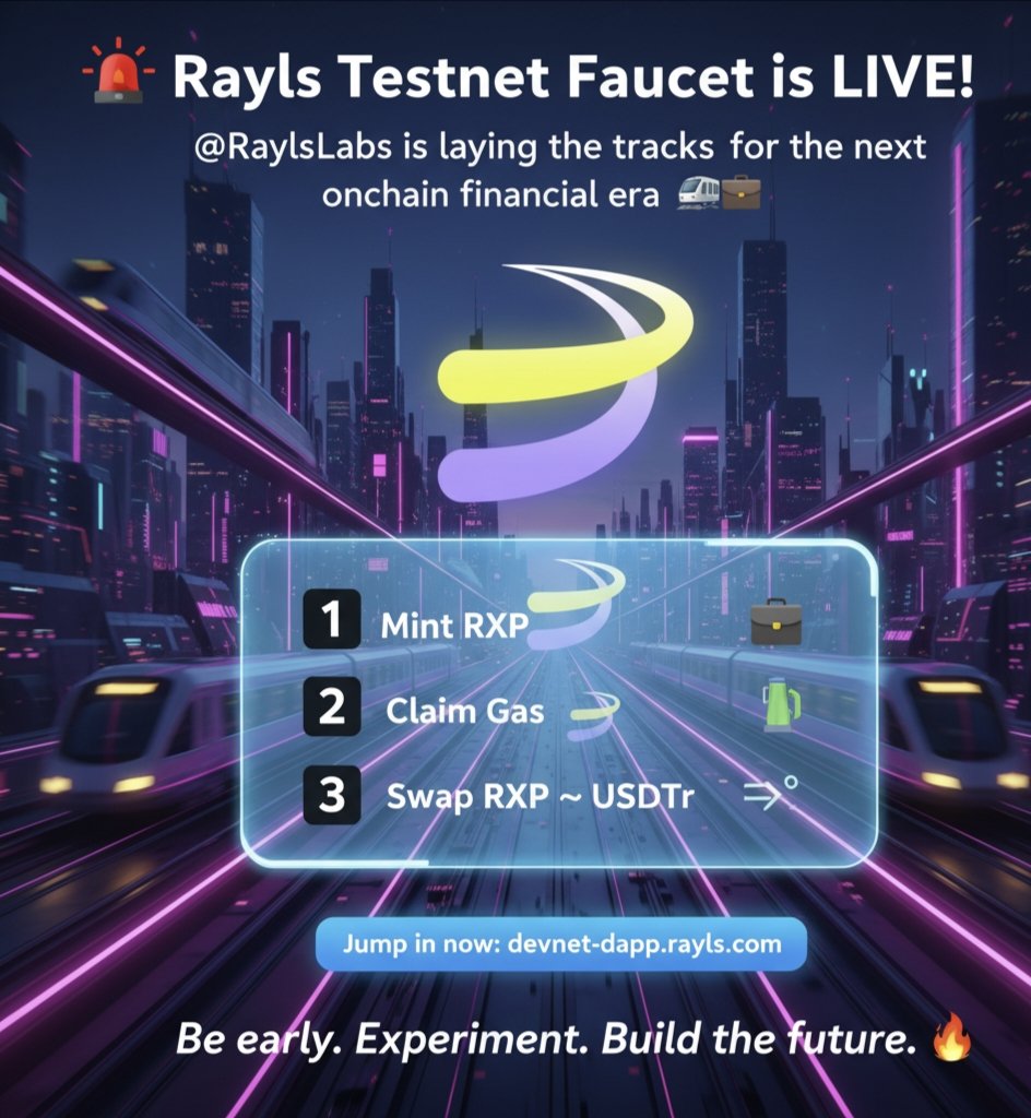 Dropoom's tweet photo. 🚨 Rayls Testnet Faucet is LIVE!

@RaylsLabs 
is laying the tracks for the next onchain financial era 🚄💼

Jump in now: https://t.co/XK1zgXoqwl
1️⃣ Mint RXP
2️⃣ Claim Gas
3️⃣ Swap RXP → USDTr

Be early. Experiment. Build the future. 🔥 https://t.co/oM7ETJZ0cG