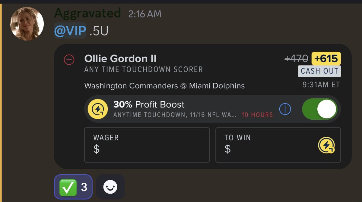 Ollie Gordon Touchdown Cashhh ✅ 

He could of had multiple tds honestly 

#GamblingX #Dolphins #NFL