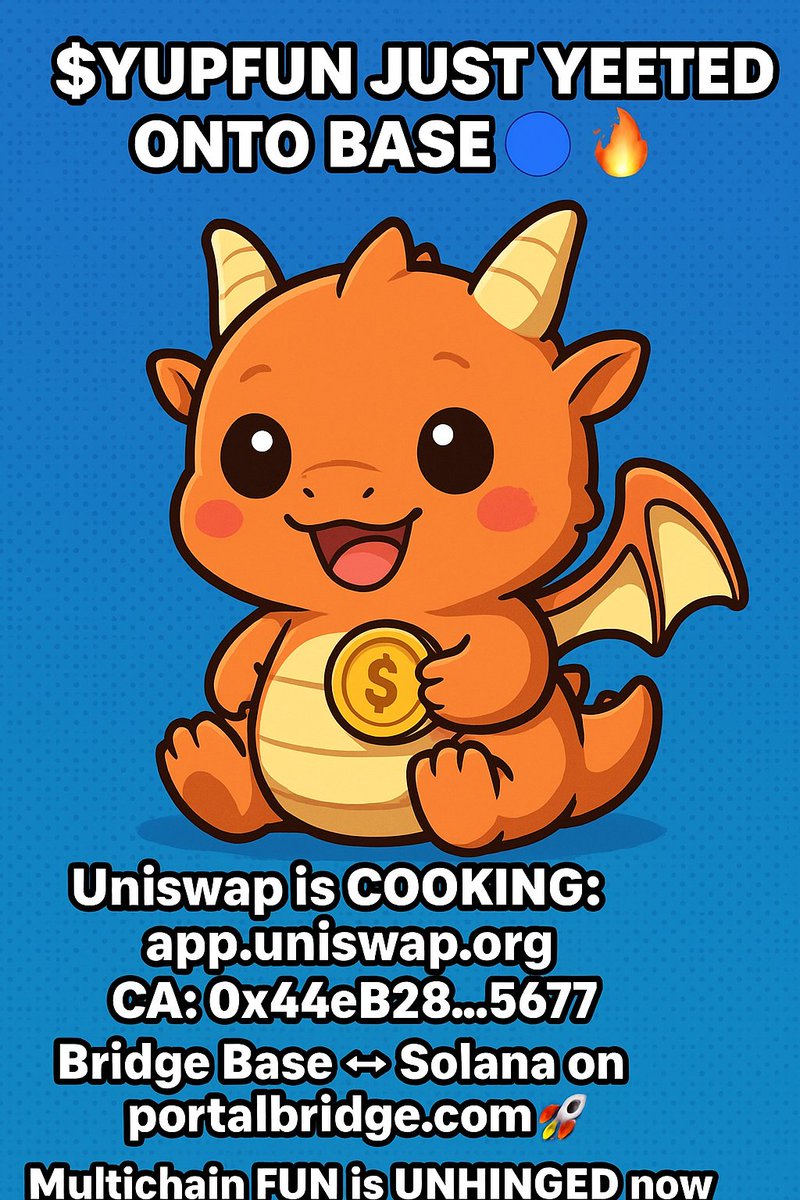 YUPFUN_Token's tweet photo. $YUPFUN just YEETED onto Base 🔵🔥
Uniswap is COOKING: https://t.co/qBcSUodXQY
CA: 0x44eB287b017a345Cd207dCc264a9358Ce0105677
Bridge Base ↔ Solana on https://t.co/jf5Ji5M6Sj ⚡
Multichain FUN is UNHINGED now 😈🚀 LFGGGGG 💥💥
#YUPFUN #Base #Solana #DeFiDegen https://t.co/xtqZCkvmkP