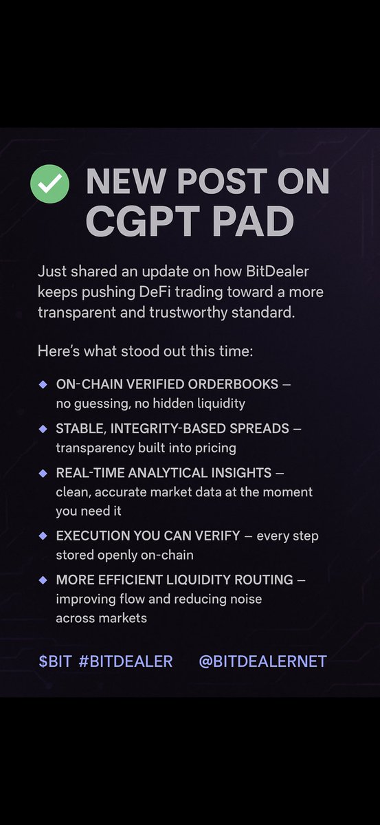 New CGPT Pad Post — Refreshed &amp; High-Quality Version

Just shared a brand-new update on CGPT Pad, taking a closer look at how BitDealer keeps pushing DeFi trading toward a more transparent and trustworthy standard. Every time I revisit this project, the progress becomes more