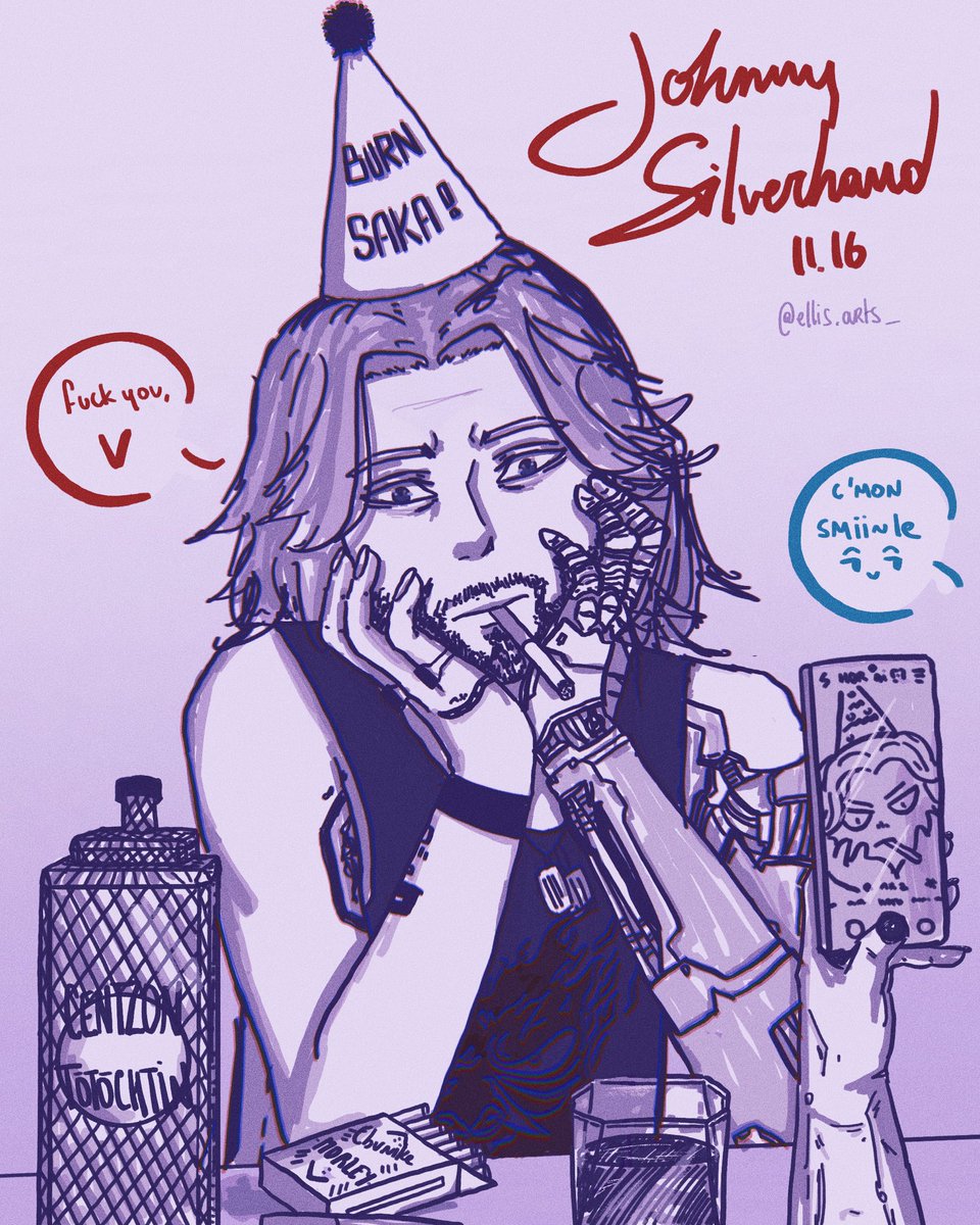 LostInSpace404's tweet photo. I don’t have time to do anything cleaner but here’s for the birthday boy, Johnny 💓🎉#cyberpunk2077 #fanart #johnnysilverhand https://t.co/nfEevAQvB7