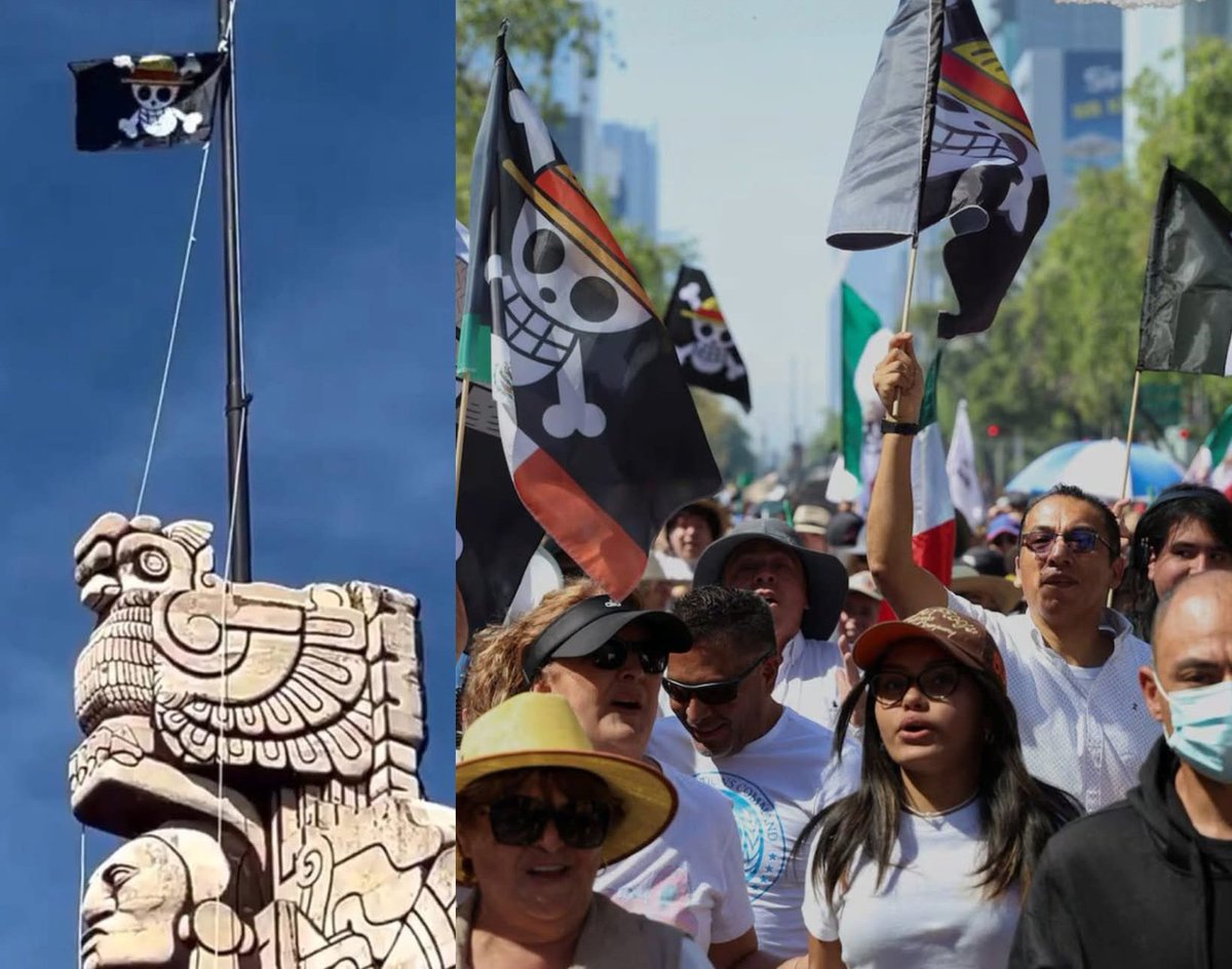 HdoPlus's tweet photo. Le Mexique brandit le drapeau Mugiwara en guise de protestation contre le gouvernement ! 🏴‍☠️ https://t.co/KLSTIHaUJp