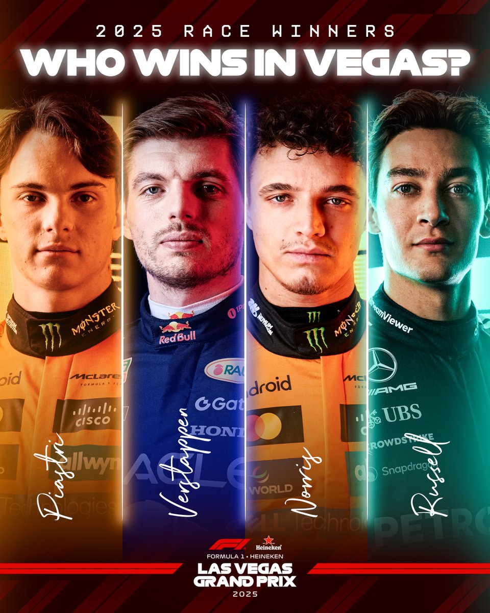 F1LasVegas's tweet image. Four drivers have triumphed so far in 2025. Will one of them conquer the #LasVegasGP or will a new winner step up?

Comment your guesses 👇

Last #F1 tickets remaining at f1lasvegasgp.com/tickets/ 🔗