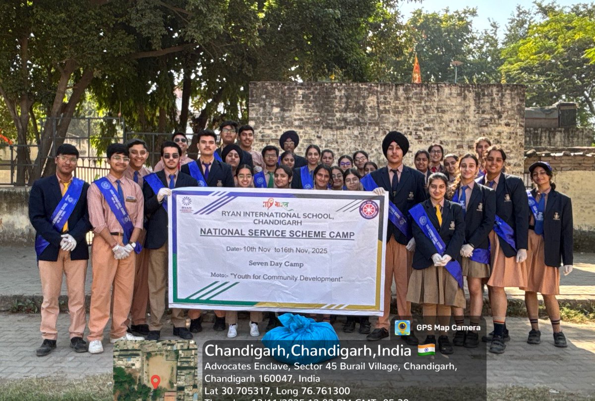 NSSRyanChd's tweet photo. NSS 7-Day Special Camp – Day 7:
Dr. Vikram Khanna conducted a session on Financial Literacy, focusing on money management and budgeting. Volunteers also cleaned the adopted village and school, and distributed newspaper bags to local vendors to promote eco-friendly practices. https://t.co/R6xTNBG9Me