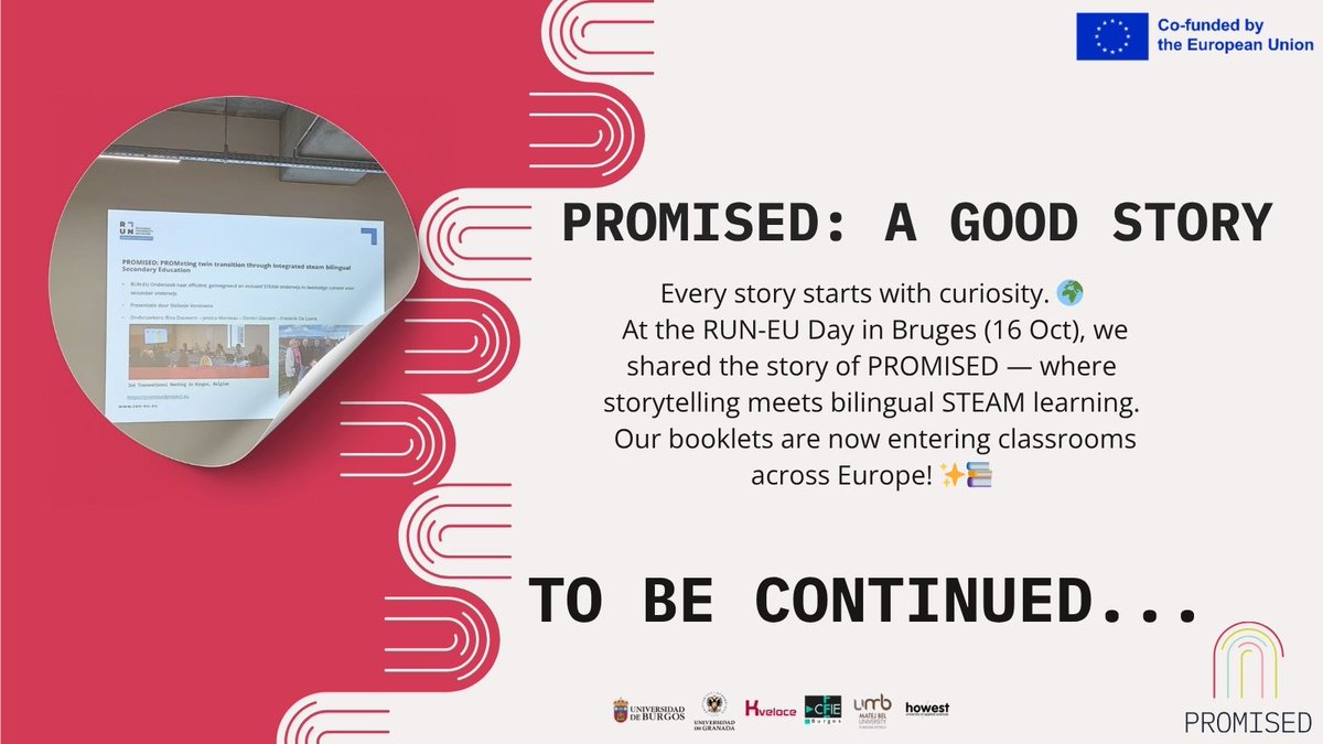 PromisedPro's tweet image. Stories spark learning! 🌟📚
At RUN-EU Day in Bruges, we showcased PROMISED: an Erasmus+ project where storytelling meets bilingual STEAM. 🔬🎨
Students explore science &amp;amp; creativity while learning a new language! 🌍✨