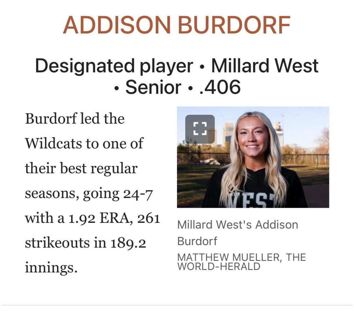 Congratulations MW Softball and ASU recruit Sr, Addison Burdorf!