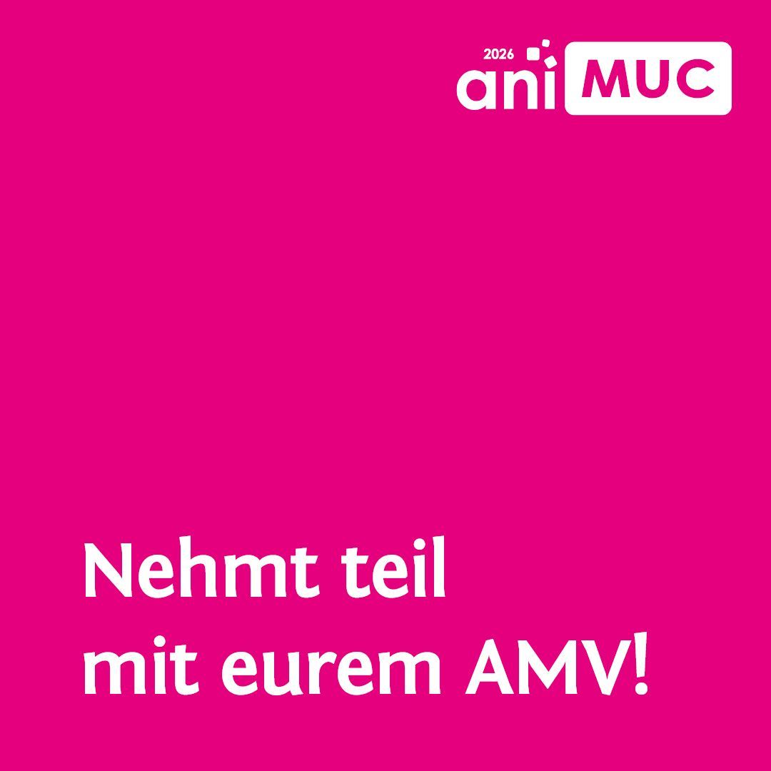 Zeigt uns euer Können und macht mit bei unserem AMV Wettbewerb! Die Anmeldung ist ab sofort geöffnet und läuft bis zum 15. März 2026.
Alle Infos unter: animuc.de/vormeld/#amv