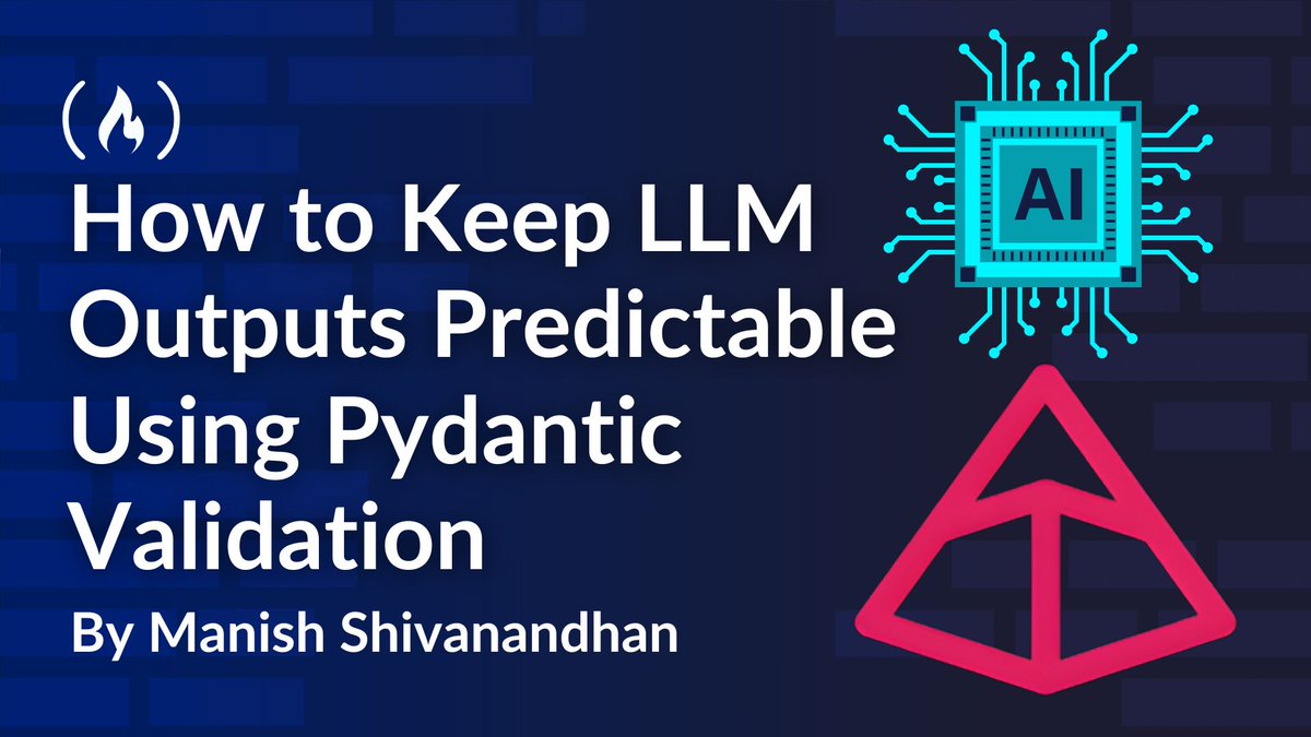 freeCodeCamp's tweet photo. Large Language Models are powerful but they can also be unpredictable and give responses in all sorts of formats.

But the Pydantic Python library lets you define the shape and form of both inputs and outputs.

In this guide, @manishmshiva teaches you how to keep your LLM outputs predictable using Pydantic validation.

https://t.co/LrOE1C93cm