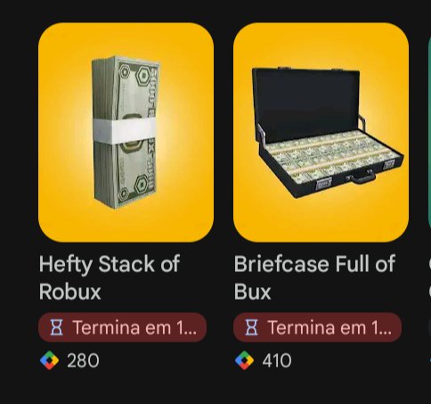 robloxptbrasil's tweet image. Você tem até antes de 20:00horas (horário de Brasília) para conseguir os dois itens da Play Points do Roblox na Play Store📱

Hefty Stack of Robux 
-280

Briefcase Full of Bux
-410