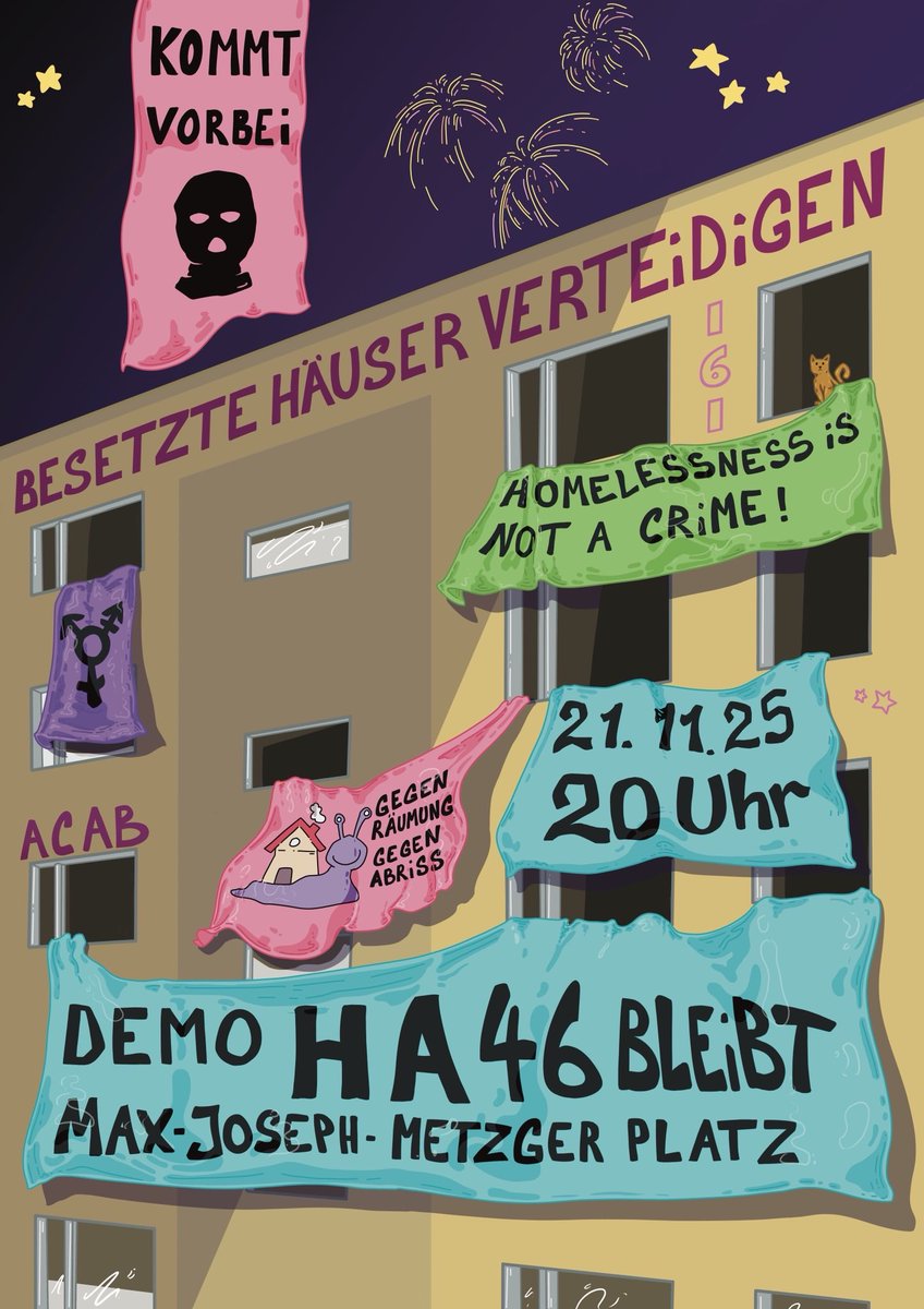 📢 DEMO: HA46 Bleibt! BESETZTE HÄUSER VERTEIDIGEN

🗓️ 21.11.2025
⏰ 20:00 Uhr
📍 Startpunkt: Max-Joseph Metzger Platz (nähe S+U Wedding)

>> Weitere Infos/Web: habersaath46.squat.net
>> Instagram: instagram.com/habersaath46