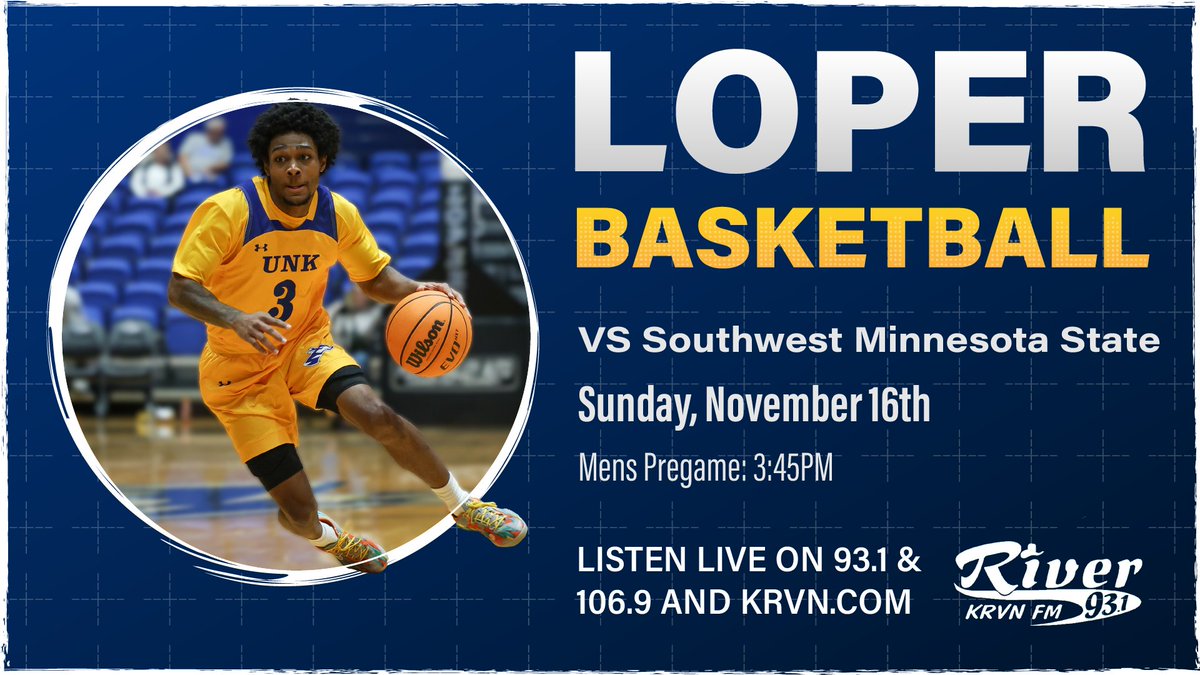 UNK men's basketball today at 4pm on 93.1 KRVN FM, 106.9FM and krvn.com.
<a href="/UNK_Athletics/">UNK Athletics</a>
<a href="/Jon_Willis_/">Jon Willis</a> 
<a href="/UNKMBB/">UNK Men's Basketball</a>