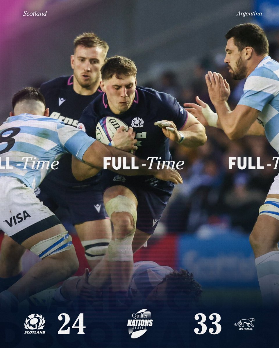 Full time at Scottish Gas Murrayfield.

🏴󠁧󠁢󠁳󠁣󠁴󠁿 24-33 🇦🇷

#AsOne