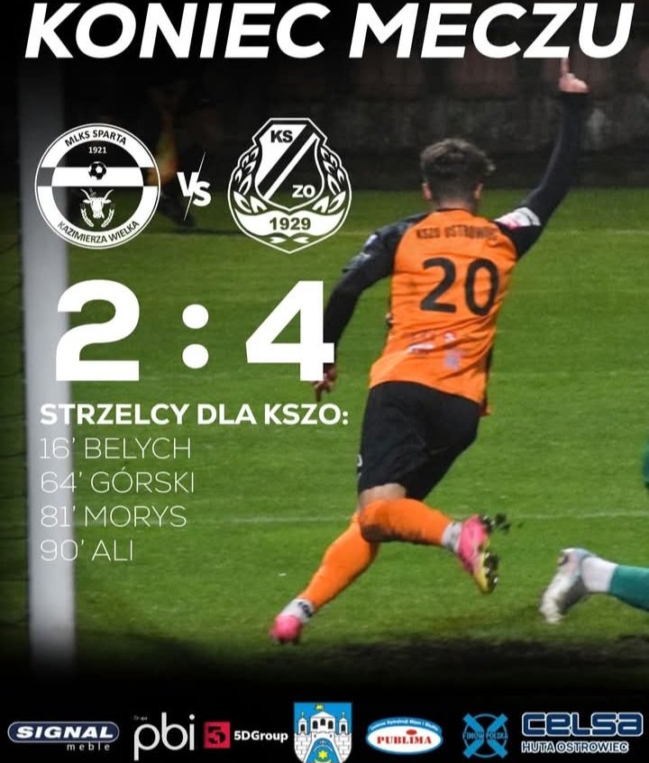 🔥 Sparta Kazimierza – KSZO 2:4 🔥

Uff, uff, uff… KSZO wygrywa w Kazimierzy, ale outsider ligi mocno ich przetestował. Sparta dwa razy wracała do meczu i zmusiła pomarańczowo-czarnych do nerwowej gry.