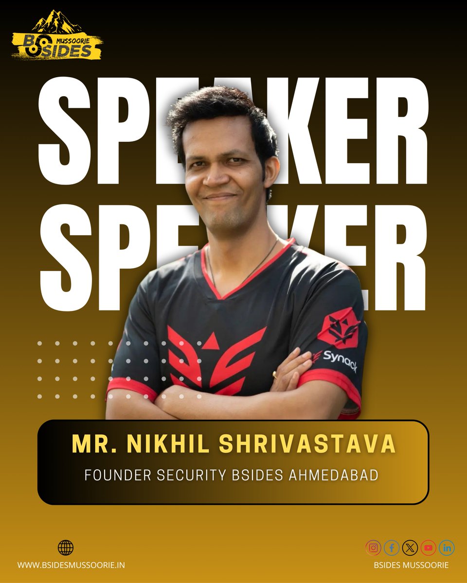 🚨 Speaker Announcement! 🚨

We’re thrilled to welcome <a href="/niksthehacker/">nikhil(niks)</a>  Mr. Nikhil Shrivastava as a speaker for Security BSides Mussoorie 2026! 🎤✨

Nikhil is the Founder of <a href="/bsidesahmedabad/">Security BSides Ahmedabad</a>, Board of Advisor at <a href="/RiskProfilerIO/">RiskProfiler</a> , and a globally recognized speaker who has
