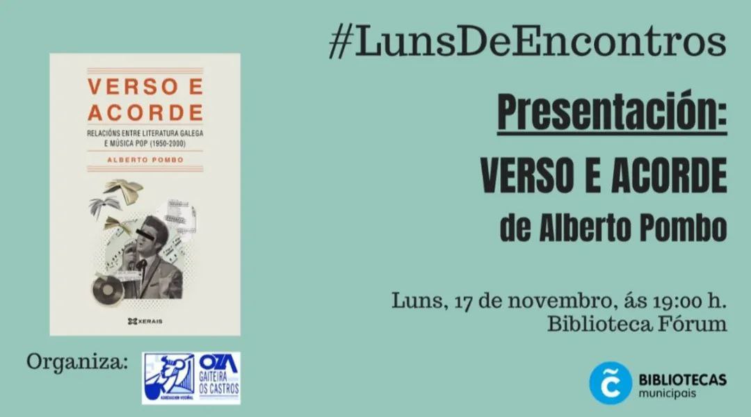 A Coruña: presentación de Verso e acorde, de Alberto Pombo: axendacultural.aelg.gal/2025/11/17/a-c… <a href="/AlbertoPombo_/">Alberto Pombo</a> <a href="/Xerais/">Xerais</a> <a href="/bibcoruna/">Bibliotecas Coruña</a>
