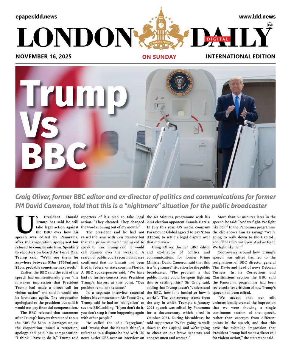London Daily Digital on SUNDAY, NOV 16, 2025 - Please click here to read the full edition - links.ldd.news/rja32 #Trump