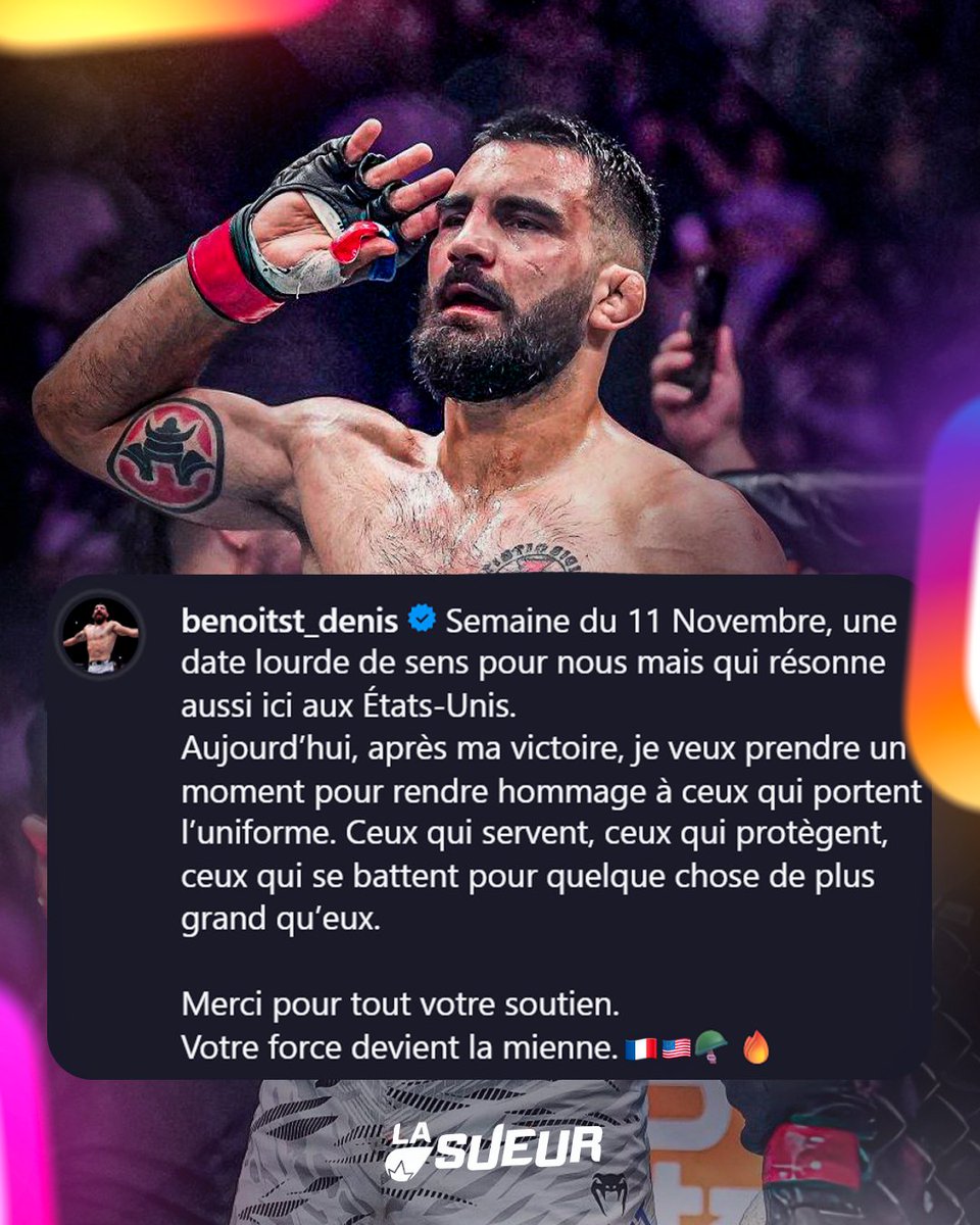 LaSueur_off's tweet photo. Benoît Saint Denis remercie ses soutiens et rend hommage aux soldats, quelques jours après l'Armistice. 🇫🇷⚔️

#UFC322 https://t.co/tgkvuQTGGc