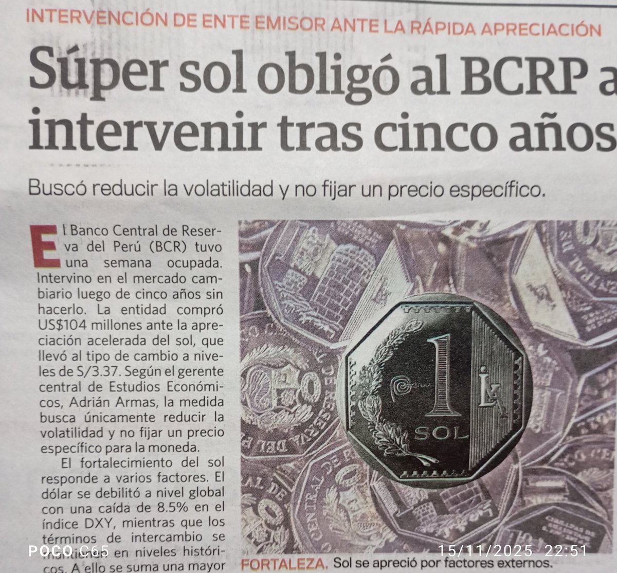 El sol la moneda que obliga al Banco a intervenir por qué el dólar bajó a s/.3.37 mira zurdo es gracias a Alberto Fujimori que en Mayo de 1992 con Congreso cerrado, dió DL el Banco Central de Reserva es intangible y ningún gobierno puede meter mano ,la izquierda no entiende nada.