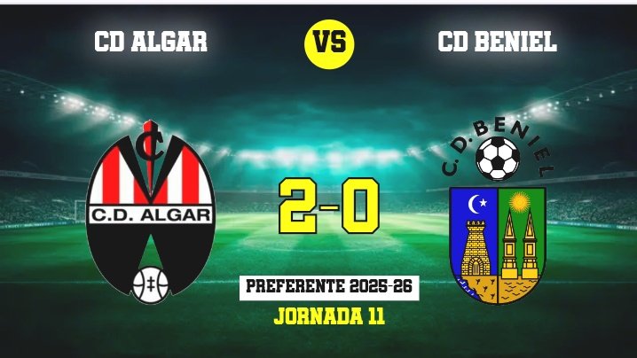 Nacional10x's tweet image. Preferente Autonómica
CD Algar 2 - CD Beniel 0.

Los tantos de Sedik y Carlos Gómez, dan 3  puntos de respeto, casta y mucho empuje para igualar a un necesitado rival que compitió