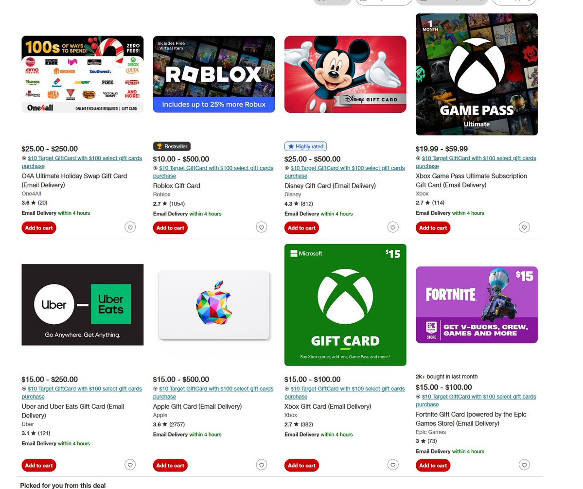 $10 Target Gift Card When you Spend $100 on Select Gift Cards via Target. ow.ly/igwW50Xsnsn