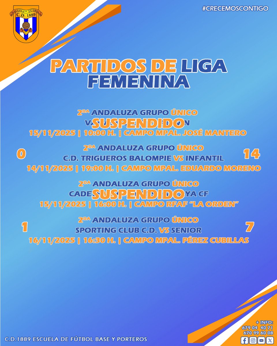 PARTIDOS DE LIGA | Nuestras chicas ya tienen resultados de esta jornada de #PartidosOficiales. ⚽🔝

#Vamos89 🔵⚪️🔵

#Somos1889 #FutbolBase #crecemoscontigo
#FormandoEnValores