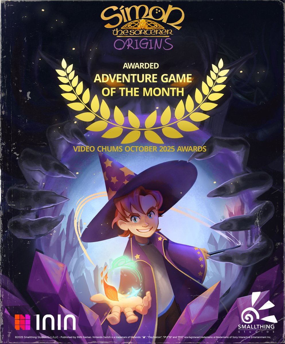 SmallthingStds's tweet image. Again, thanks for all this love!
More incredible reviews and this award arrives in a month packed with great titles:

ADVENTURE GAME OF THE MONTH
VIDEO CHUMS OCTOBER 2025 AWARDS