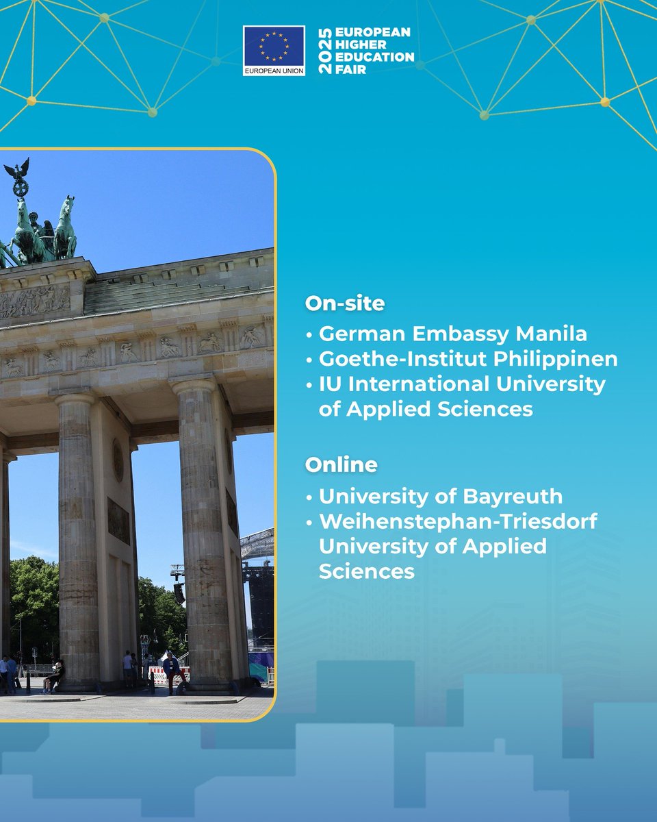 Dreaming of studying in Germany? 🇩🇪
Explore top universities and discover endless learning opportunities at #EHEF2025.

Register for free today at ehefphilippines.com