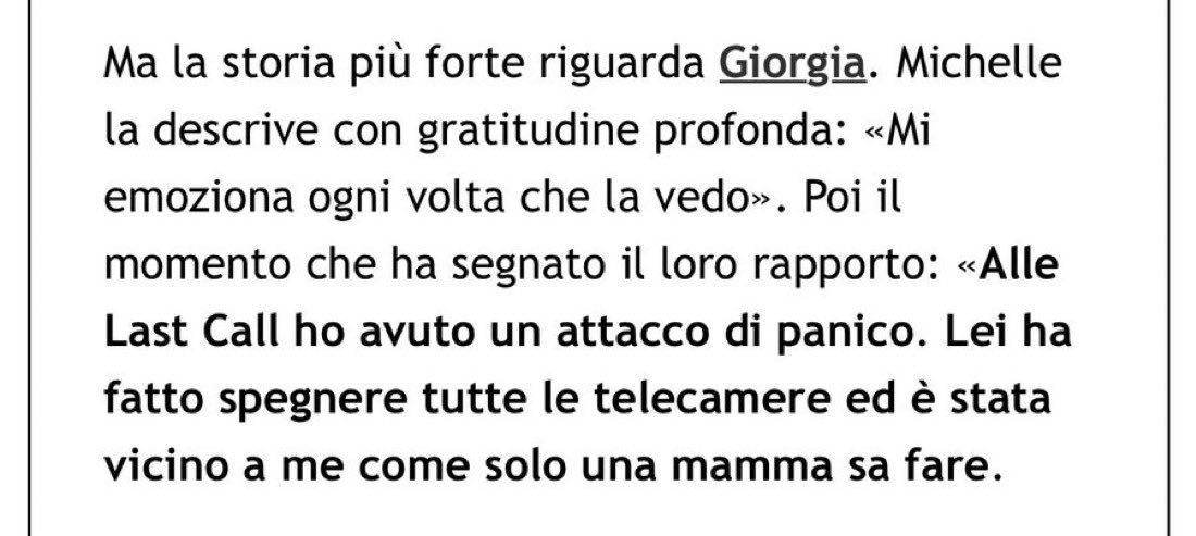 giorgianewsIT's tweet image. Michelle Lufo eliminata da #xfactor parla di @Giorgia “Alle last call ho avuto un attacco di panico. Lei ha fatto spegnere tutte le telecamere ed é stata vicino a me come solo una mamma sa fare”.
