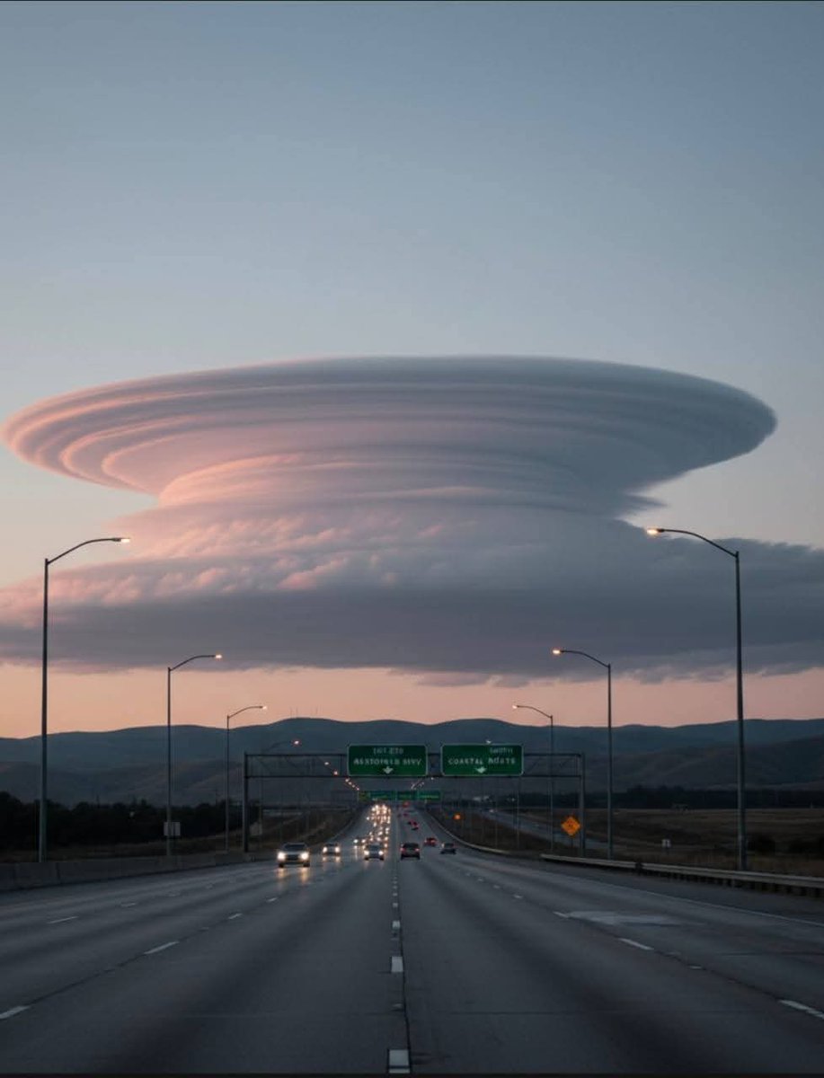 InterestingSci1's tweet image. Strange Clouds In Arizona,USA Update November 16,2025

A towering lenticular cloud rises above the highway like a colossal, layered monument carved from wind and light, glowing softly in shades of pink and violet. 

Drivers continue along the road beneath it, their headlights…