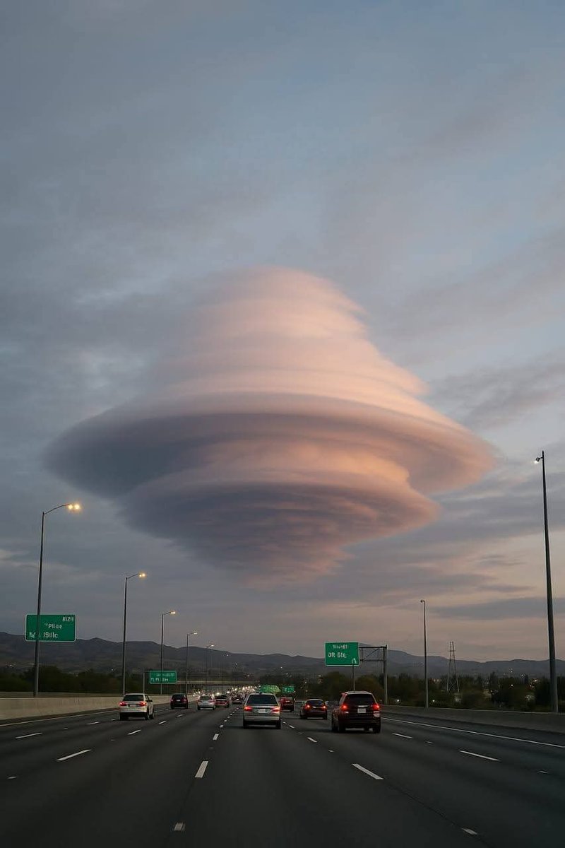 InterestingSci1's tweet image. Strange Clouds In Arizona,USA Update November 16,2025

A towering lenticular cloud rises above the highway like a colossal, layered monument carved from wind and light, glowing softly in shades of pink and violet. 

Drivers continue along the road beneath it, their headlights…