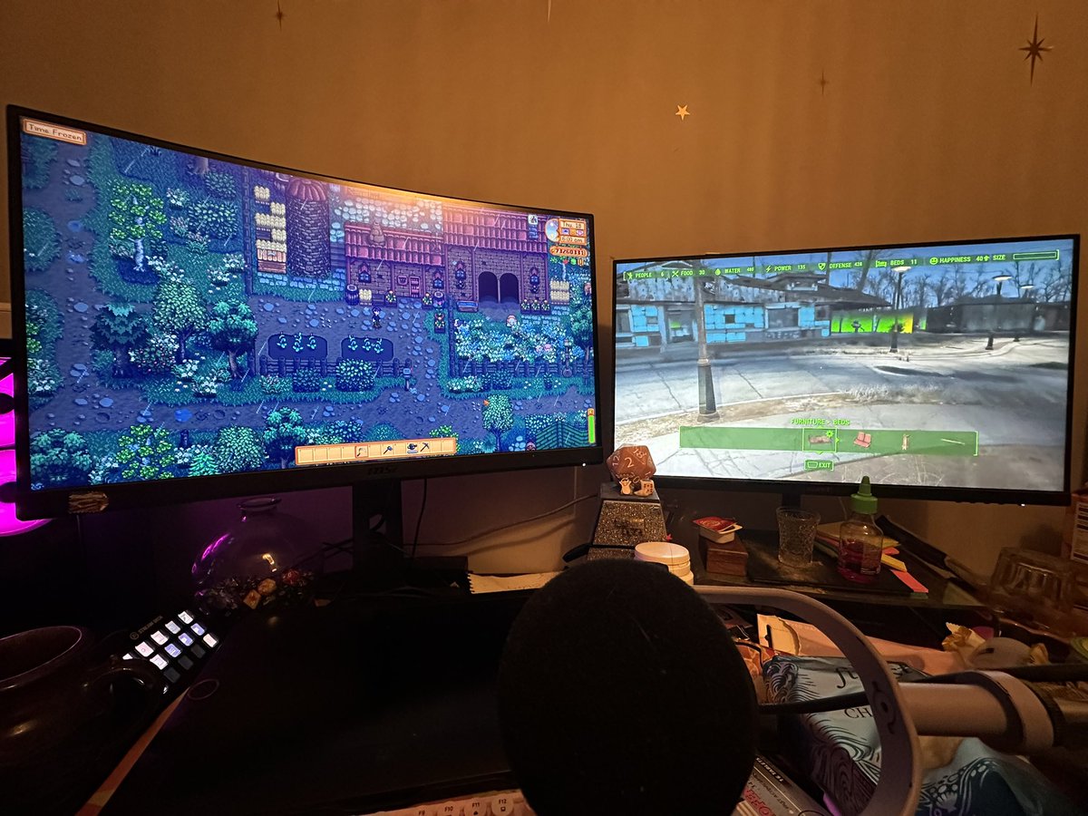 Slushii_Vt's tweet image. When you and your husband/ wife have different ideas of cozy 

#dualscreensetup for the win 
#stardewvalley #fallout4