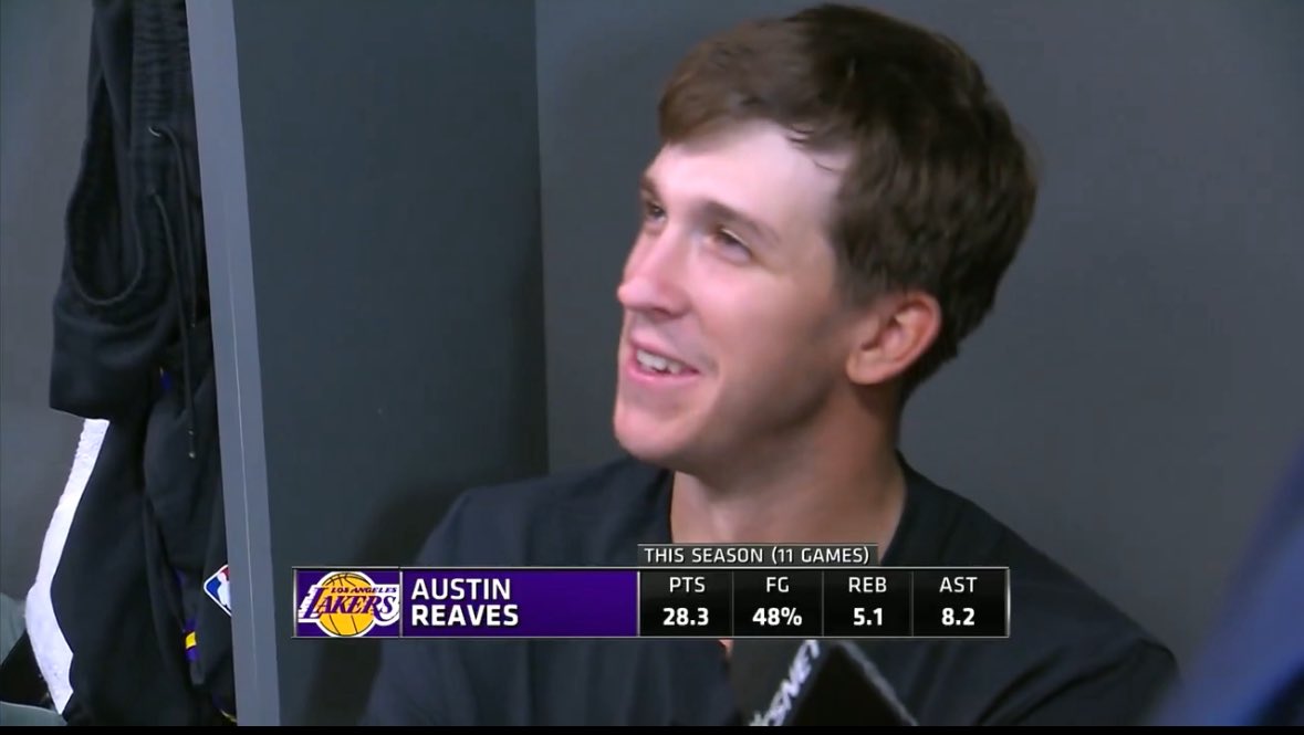 GbergSports's tweet image. The Lakers are 10–4 without LeBron this season. Asked about it, Austin Reaves laughed:

“I joke with Bron all the time. The future is now, old man.”