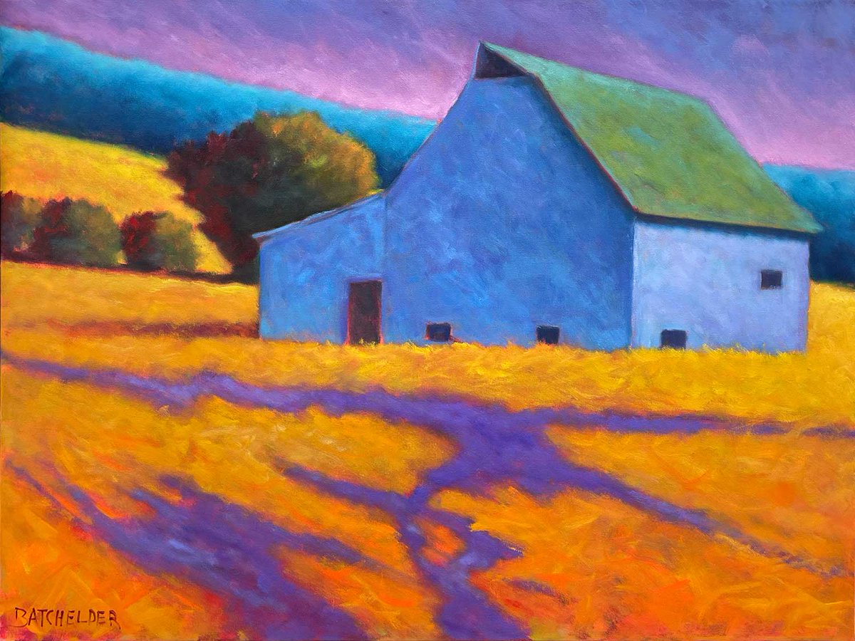peterbatchelder's tweet image. New piece. I can&apos;t recall where I came across this, somewhere in Vermont, but I loved the beaked roof and the sense of seclusion it had as it sat far out in meadow, with no other structures nearby. &quot;Meadow Slope&quot; 30 x 40 o/c