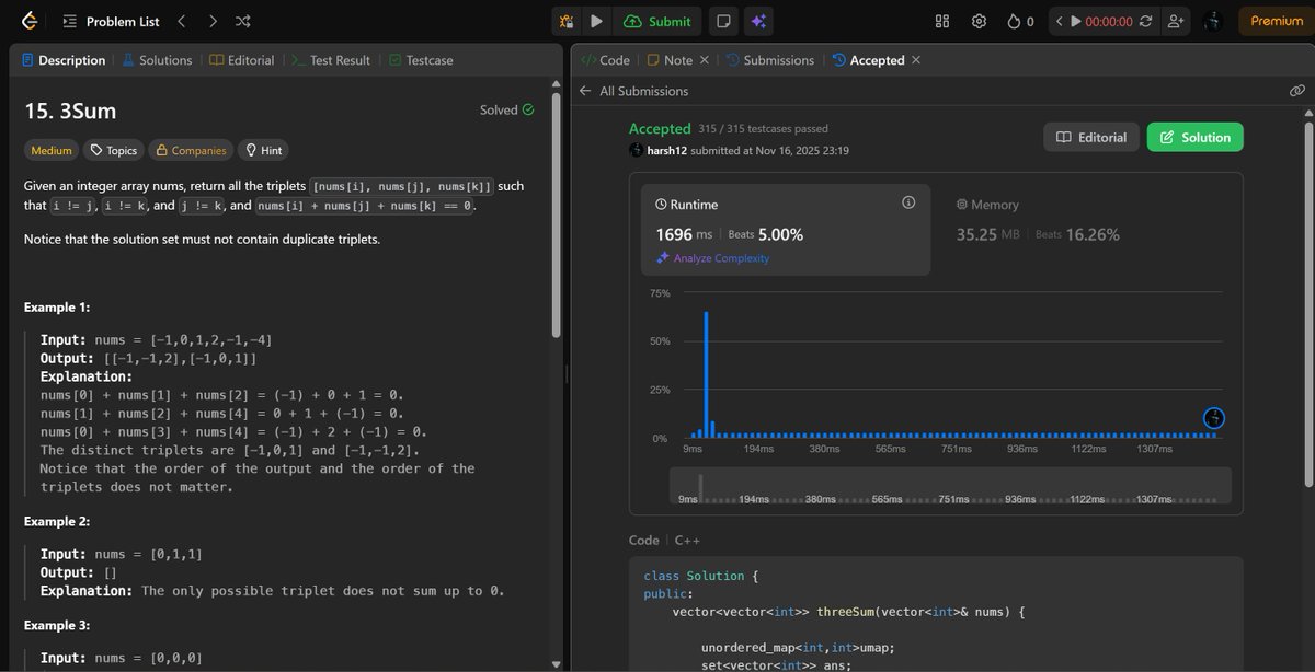 HarshChauh12662's tweet image. Day 194/365 
Revised Q15 today — good refresher and happy with the recall. On to the next one! 
#365DaysOfCode #LeetCode #DSA #RevisionMode #ProblemSolving #CodingChallenge #Algorithms #KeepCoding #Consistency #LearningEveryday